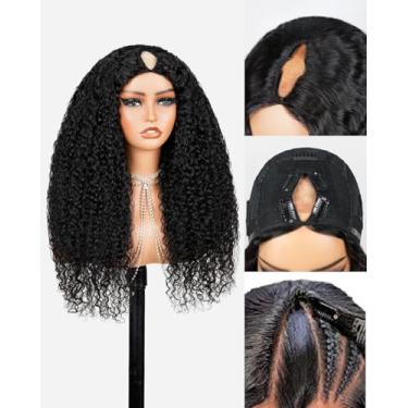 Imagem de Megalook hair Peruca De Cabelo Humano Com Parte Em V, 12A, Cacheada, Sem Cola, Com Parte Em U E Clipe, Densidade 200%, Perucas Curtas Para Mulheres, Ideal Para Iniciantes, Sem Costura E Sem Cola, 24