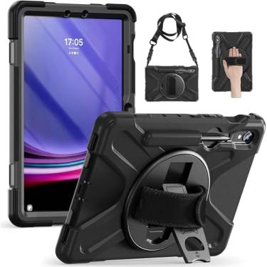 Imagem de Capa Skudo Strap360 Para Samsung Galaxy Tab S9 / S9 FE / S10 / S10 Lite - Protetora para Tablet com Alça Giratória 360°, Suporte de Mão e Alça de Ombro, Proteção Resistente, Preta