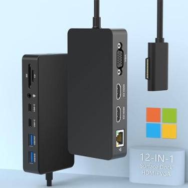 Imagem de Novo Microsoft Surface Dock Display triplo com fonte de alimentação, estação de ancoragem Surface Pro 12 em 1 Dual 4K HDMI + VGA para Surface Pro 9/8/X/7/6/5/4/3, Surface Laptop Go/5/4/3/2/1, Surface