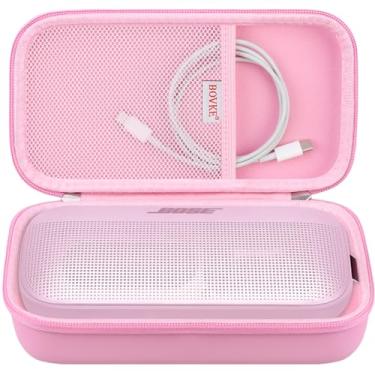 Imagem de BOVKE Capa rígida de viagem para alto-falante portátil Bose SoundLink Flex Bluetooth, bolso extra de malha para alto-falantes Bluetooth, carregador Bose, cabos de carregamento, rosa