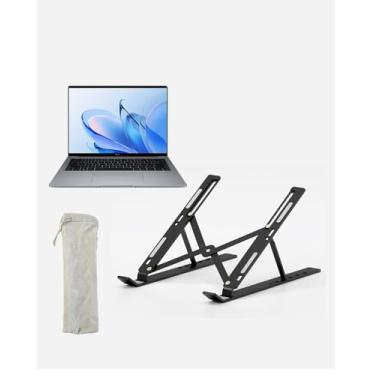 Imagem de Suporte de laptop ajustável para mesa, elevador de laptop portátil com altura de 6 níveis, suporte ergonômico dobrável para laptops e tablets de 10 a 15,6 polegadas, alumínio (preto)