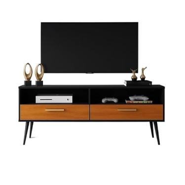 Imagem de Rack Bancada para TV de 40 Polegadas com 2 Portas e Nicho (Com pes Preto/cinamo)