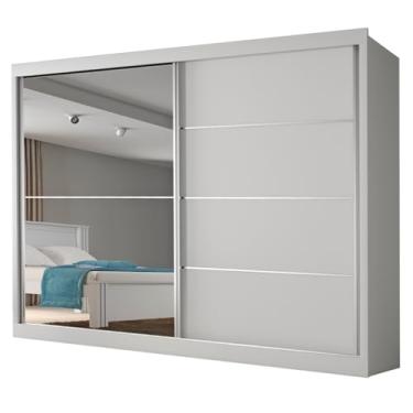 Imagem de Guarda Roupas Casal 2 Portas de Correr com Espelho 4 Gavetas 100% MDF Branco Austria