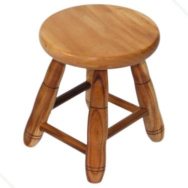 Imagem de Banquinho de Madeira Maciça 28cm - Banco Redondo Natural para Banheiro, Cozinha e Áreas Internas, Diâmetro 24cm
