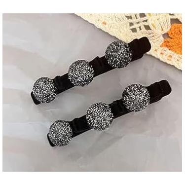 Imagem de Pacote com 2 grampos de cabelo com bico de pato para mulheres - garras de cabelo antiderrapantes para cabelos finos e grossos, acessórios de presilhas brilhantes (preto)