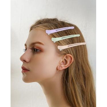 Imagem de 6 peças de grampos de cabelo para corte de estilo, clipes de corte de cabelo de bico de pato de plástico antiderrapante sem vincos com faixa de silicone, clipes de corte de cabelo para salão e