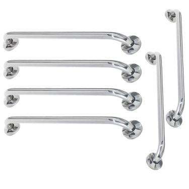 Imagem de Alça De Apoio Barra Inox Kit 6 Unidades 70cm 80cm Suporte Gestante Deficiente Acessibilidade Banheir