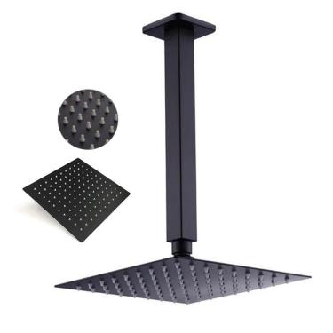 Imagem de Ducha Chuveiro Inox Quadrado 20X20 Suporte Teto Preto Fosco