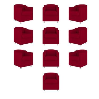 Imagem de Kit 10 Poltronas Decorativa Tilla Consultório Recepção Suede vermelho