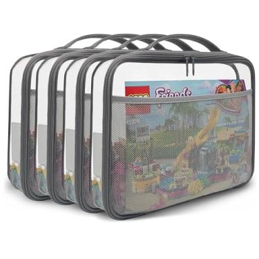 Imagem de holay Conjunto de 4 blocos de PVC com zíper, brinquedo, argila, estojo organizador de armazenamento de jogos de tabuleiro (etiqueta de nome, bolso manual) (cinza, grande)