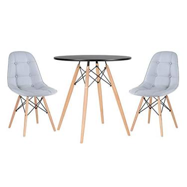 Imagem de Loft7, KIT - Mesa Eames 70 cm preto + 2 cadeiras Eames Botonê Cinza claro