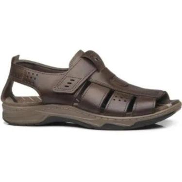 Imagem de Sandália Fechada Masculina Pegada Couro Tira Autocolante Conforto Original 132256-Masculino