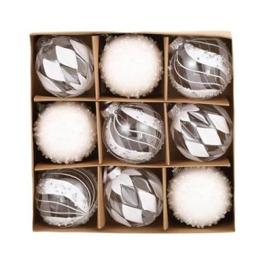 Imagem de Bolas de Natal, 9 peças, 8 cm, bolas de Natal, champanhe, pingente de decoração de árvore de presente para decoração de guirlanda de Natal (prateado)