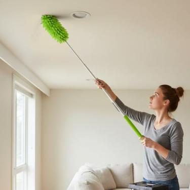 Imagem de Espanadores para limpeza com haste de extensão - espanador extensível de alto alcance, espanadores de microfibra laváveis para canto de tetos domésticos