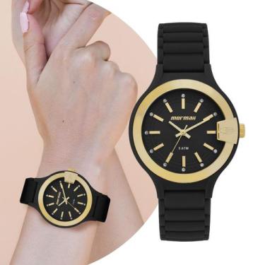 Imagem de Relógio Feminino Preto e Dourado Analógico de Pulso com Pulseira de Si