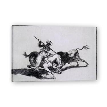 Imagem de LKXGRRSFG Fighting The Bull With A SpearFrancisco De Goya Impressão em tela romântica espanhola - Obra-prima do influente pintor romântico 39,9 x 59,9 cm sem moldura