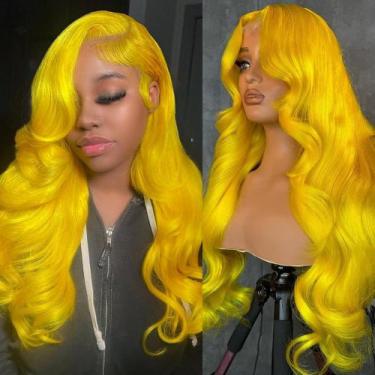 Imagem de Peruca Avolo Yellow Human Hair 13x4 Lace Frontal Body Wave 50cm