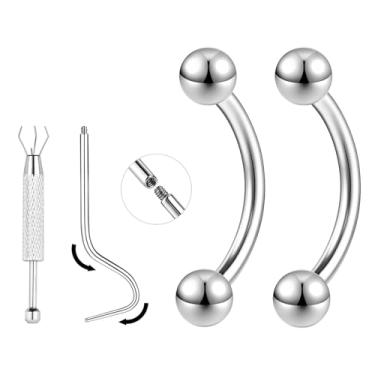 Imagem de ZS 1 par de barra reta curvada de titânio 16G/18G - Joia pequena para piercing de sobrancelha, língua, mamilo, torre, orelha, para mulheres e homens, 6 mm/8 mm/10 mm/12 mm, 16g, Length:12mm, Titânio