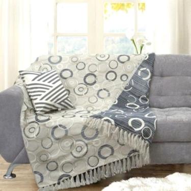 Imagem de Manta Para Sofá Dupla Face Jacquard Asteca Preto/Bege - 135x150cm - Ec