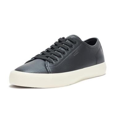 Imagem de BOSS Tênis masculino Aiden Logo Block de couro cano baixo, Brilho preto, 38