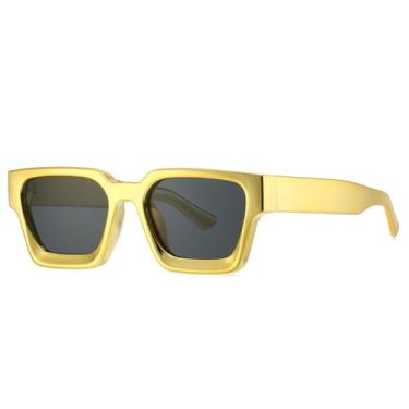 Imagem de Óculos de sol de design luxuoso feminino para homens, armação grande vintage, punk, dourado, prateado, espelhado, UV400 (dourado, preto)