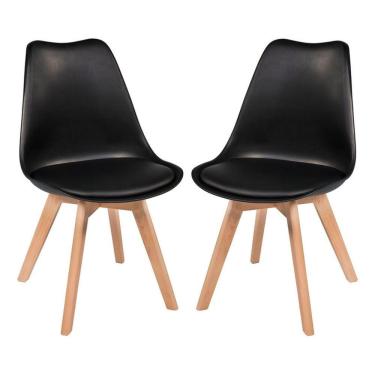 Imagem de Kit 2 Cadeiras Jantar Eames Wood Leda Design Estofada Preta