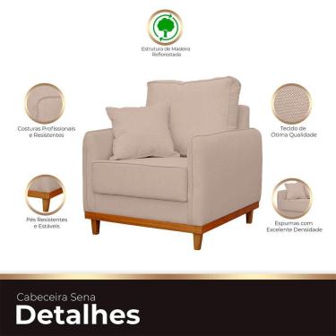 Imagem de Kit Poltrona E Sofa Sena 2 Lugar Base De Madeira Para Sala Hotel Linho Palha