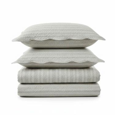 Imagem de Kit Cobre Leito Colcha Magnus Super King 3 Peças Dupla Face Estampado Geométrico - Bege - 100% Poliéster