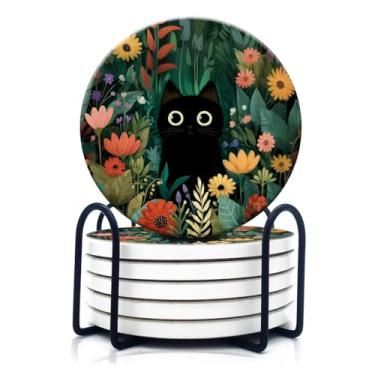 Imagem de Dooke Porta-copos para bebidas, porta-copos redondos absorventes de pedra cerâmica conjunto de 6 com base de cortiça, porta-copos engraçados com suporte para bebidas frias, canecas e copos de vinho