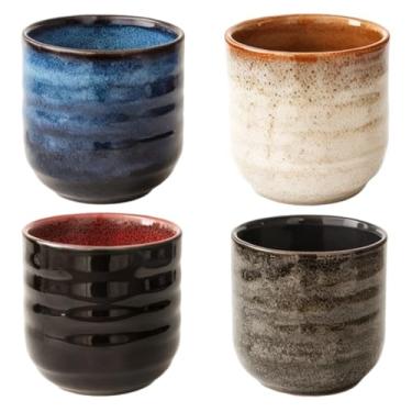 Imagem de LUMINFLY Conjunto de xícara de chá de cerâmica de 4 peças, copos de porcelana estilo japonês, esmalte gradiente e resistente ao calor, perfeito para bebidas quentes ou frias, pode ser lavado na