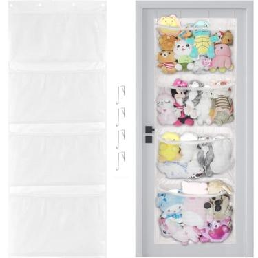 Imagem de Armazenamento de bichos de pelúcia, rede de rede, o pacote branco de 4 compartimentos vem com 2 ganchos