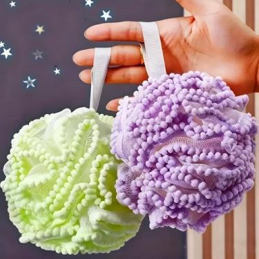 Imagem de Pacote com 2 esponjas de bucha de banho super macias e coloridas, pufe de malha de banho de limpeza corporal para homens e mulheres, malha de banho de limpeza completa de espuma
