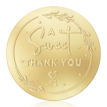 Imagem de 120 peças de adesivos A Sweet Thank You para embalagem de 5 cm adesivos personalizados em relevo dourado redondo para lembrancinhas de casamento, etiquetas autoadesivas para sacolas de sobremesa