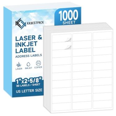 Imagem de KKBESTPACK 30 etiquetas de endereço de envio – Adesivos FNSKU autoadesivos de código de barras de 2,5 cm x 6,5 cm para impressora a jato de tinta e laser (1000 folhas / 30.000 etiquetas)