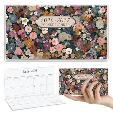 Imagem de ReliThick 17,8 cm x 16,5 cm 2026-2027 calendário de bolso para bolsa pequena agenda mensal caderno capa PVC bolso calendário bloco de notas apreciação presente presente para mulheres mãe amiga
