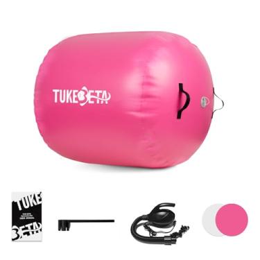 Imagem de TUKEBETA Rolo cilíndrico de ginástica de 99 cm x 78 cm para treinamento de líder de torcida, insuflável com bomba elétrica, barril de queda para casa, ao ar livre, academia, parque, quintal, rosa