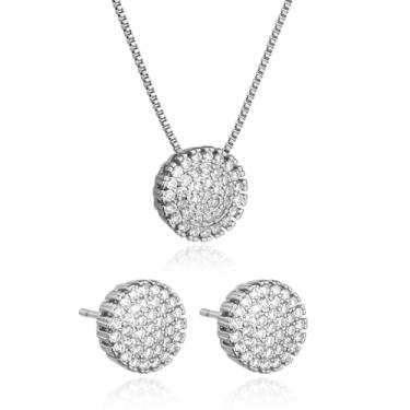 Imagem de FLORA Conjunto de colar e brinco de pizza com zircônias banhadas a ouro 18K para mulheres elegantes (Prata)