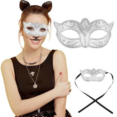 Imagem de Máscara de baile de máscaras feminina para baile de máscaras, festa veneziana, carnaval, baile, Halloween, festas à fantasia, Prata, tamanho nico