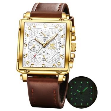 Imagem de OLEVS Relógios Masculinos Quartzo Couro Moda Relógio Social Cronógrafo Data Impermeável Luminoso Casual Quadrado Negócios Pulso Branco