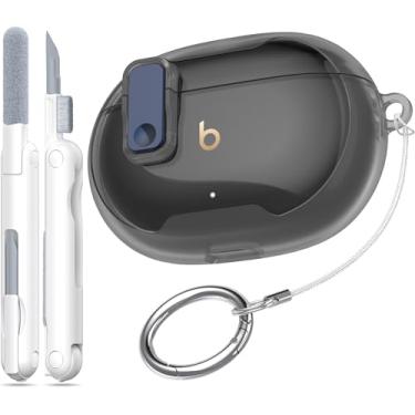 Imagem de RFUNGUANGO Capa protetora transparente para New Beats Studio Buds + (2023) / Beats Studio Buds (2021), trava de segurança para capa protetora Beats Studio Buds Plus com kit de limpeza/chaveiro - preta