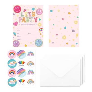 Imagem de EVBEA 36 peças de convites de festa de aniversário com envelopes, convite de sorriso e adesivos para meninas, meninos, crianças, decoração de festa