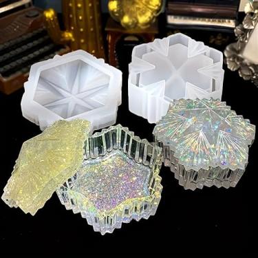 Imagem de 1 conjunto de molde de resina com design de floco de neve, caixa de joias com tampa, molde de fundição de epóxi de silicone para artesanato faça você mesmo, armazenamento de doces