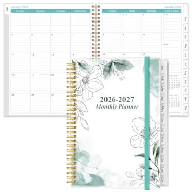 Imagem de Agenda mensal 2025-2026 - calendário mensal 18, outubro de 2025 a dezembro de 2026, duas páginas por mês, agenda de 23 x 28 cm com abas, encadernação forte de arame duplo, bolso interno, floral