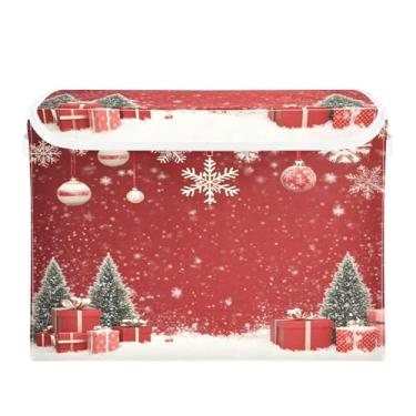 Imagem de SEHANY Cestas vermelhas de armazenamento de presentes de Natal com tampas, organizador de caixas de armazenamento de tecido para armário de roupas, cobertor de escritório, berçário, 42 x 32 x 30 cm