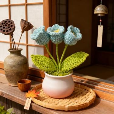 Imagem de Lírio do Vale Azul Céu em Pote | Sinos Sussurrantes de Fantasia, Acento Floral de Crochê Artesanal