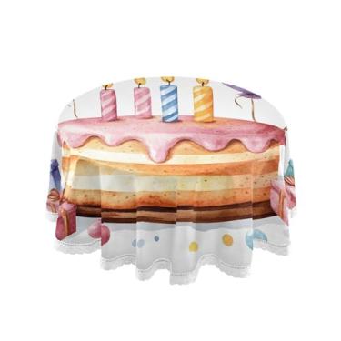 Imagem de SEHANY Toalha de mesa redonda para festa de feliz aniversário de 152 cm, tecido lavável sem rugas, toalha de mesa redonda com decoração de renda para decoração de aniversário de restaurante