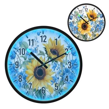 Imagem de Relógio de parede LED que brilha no escuro e ativado por voz, silencioso, girassóis de 30,5 cm, design de bluebells, operado por bateria para decoração de quarto e sala de estar (232)