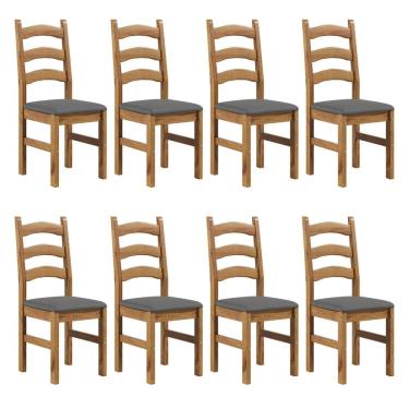 Imagem de Kit 8 Cadeiras 100% Madeira Maciça com Assento Estofado Napoli Espresso Móveis Nogueira/Cinza