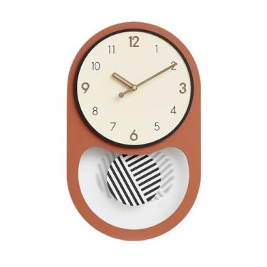 Imagem de Relógio de parede Relógio de pêndulo com design minimalista, funcionamento silencioso e alimentado por bateria para decoração de casa(Orange)