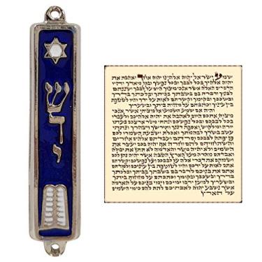 Imagem de TALISMAN4U Ten Commandments MEZUZAH with Scroll Silver Tone Enamel Israel Judaica Door Mezuza 3,5 polegadas